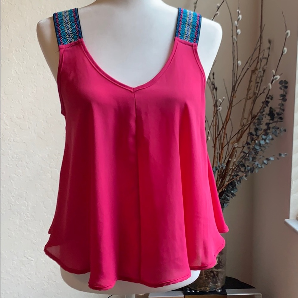 Bella D chiffon like tank embroidered shoulder